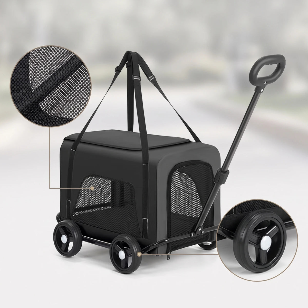 Rolling Pet Carrier Foldable Wheeled Pet Carrier Smooth Spacious for Small Pets, Travel, Vet Visits