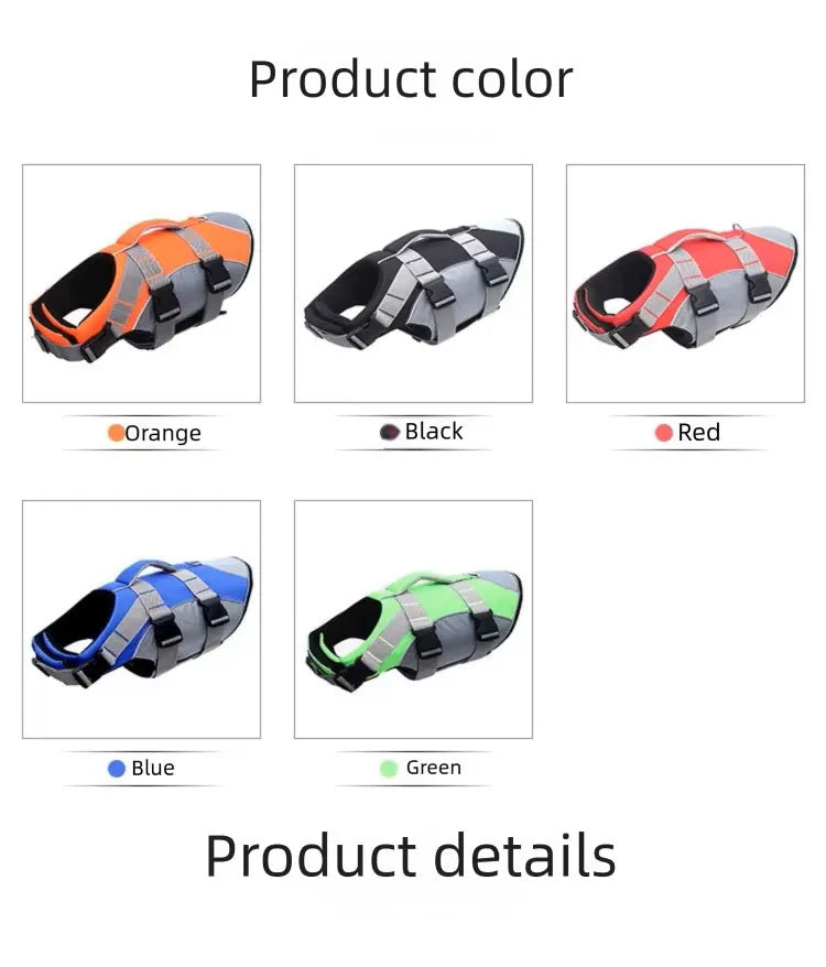 Reflective Dog Life Jacket Adjustable Breathable Pet Safety Vest Enhanced Buoyancy Oxford Cloth Swimming Clothes Beach