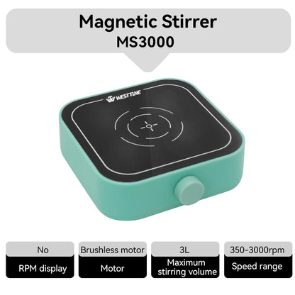 WESTTUNE Laboratory Magnetic Stirrer 3000RPM 3L Magnetic Mixer Stir Plate with 2PCS Stir Bar No Heating Lab Stirring Equipment