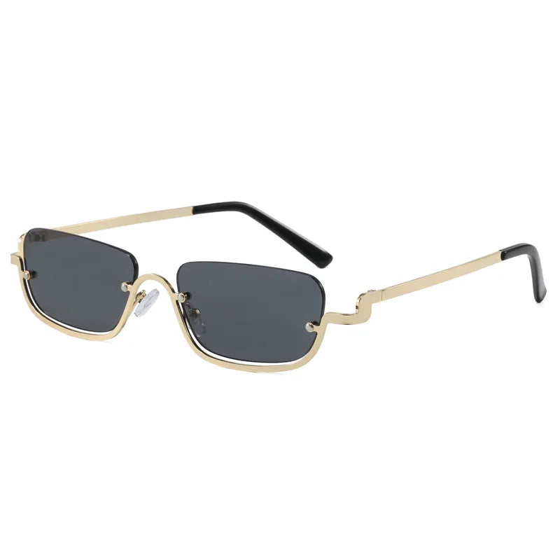 Luxury Brand Designer Half-Rim Rectangular Sunglasses Women Vintage Small Frame Sun Glasses Ladies Geometric Square Eyewear