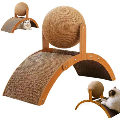 Wooden 2-in-1 Cat Scratcher, Ferris Wheel Vertical Scratching Ball, Sisal Ball, Honeycomb Grab Board, Wear-Resistant,Pet Toy