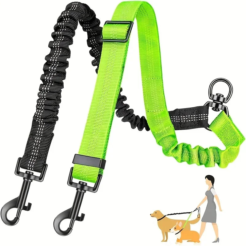 2 in 1 Dual-Lead Dog Leash System for Two Dogs Heavy-Duty Dual Leash with Attachment Points, Compatible with Harnesses & Collars