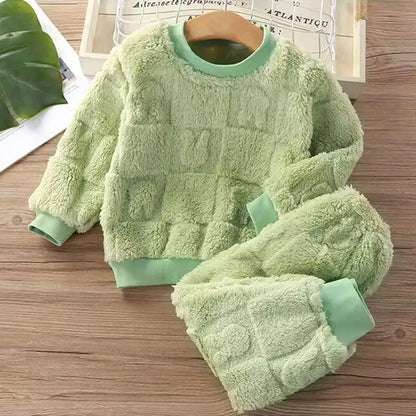 New autumn flange pajamas girl style Liu Su home service boy long sleeve top+trousers set 0-5 year old children pajamas set