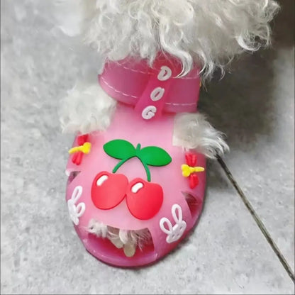 4Pcs/Set Cartoon Dog Summer Jelly Sandals Non-slip Adjustable Breathable Dog Shoes Waterproof Wear-resistant Dog Paw Protector