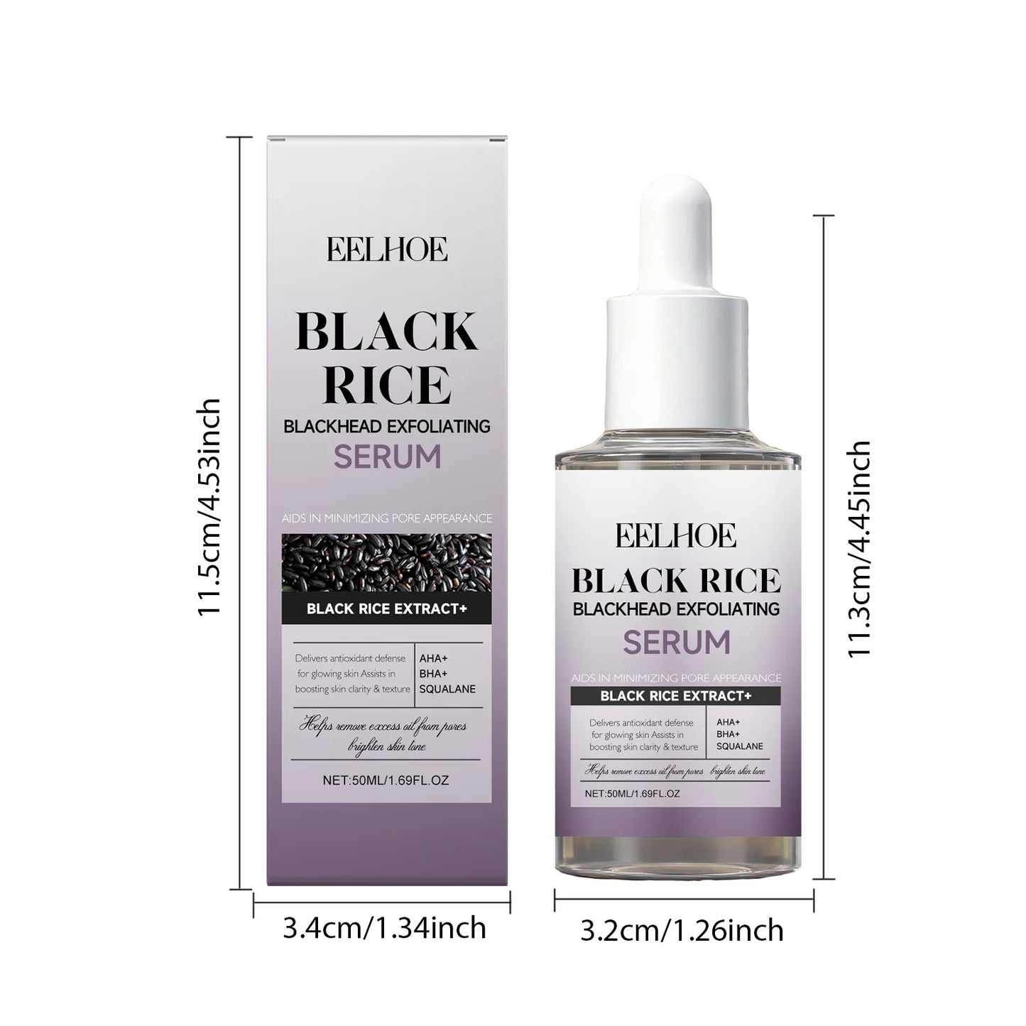 eelhoe Black & White Rice Exfoliating Serum Set BHA Niacinamide Pore Minimizing & Brightening Blackhead Whitehead Remover Skincare Set