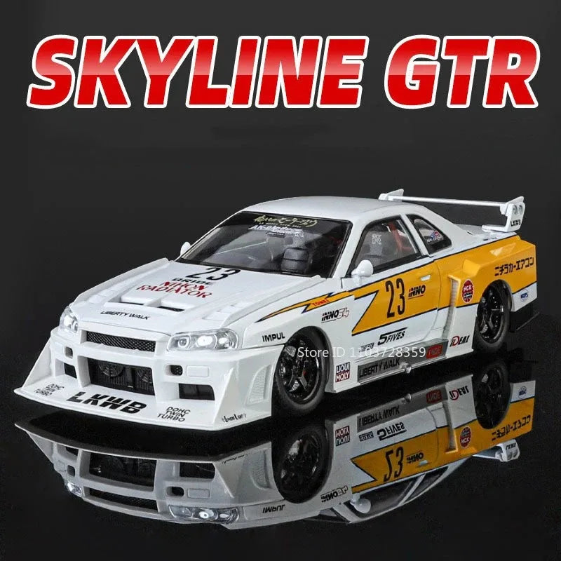 Bugatti Tourbillon, Nissan Skyline GTR, Model Sports 1:24 Car Alloy Diecast Sound Light Doors Opened Shock Absorption Ornament Supercar Toys Gift