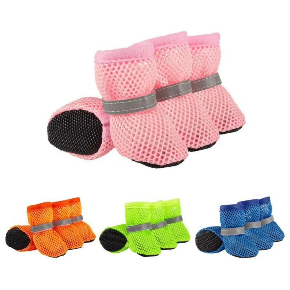 Breathable Dog 4pcs/set Mesh Shoes Non-slip Wear Resistant Pet Short Boots Reflective Hollow Out Dog Shoes Summer