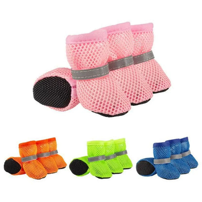 Breathable Dog 4pcs/set Mesh Shoes Non-slip Wear Resistant Pet Short Boots Reflective Hollow Out Dog Shoes Summer