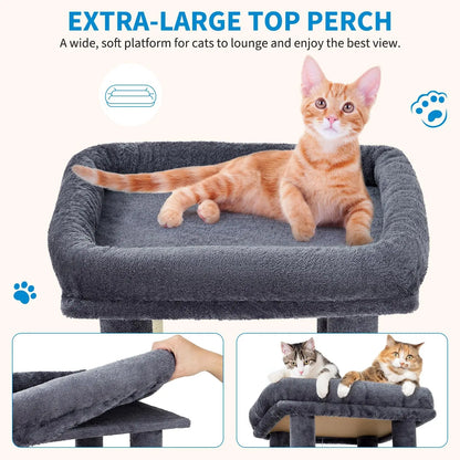 61" Heavy-Duty Multi-Level Cat Tree For Large Cats Oversized Perch & Dual Condos Natural Sisal Posts For Maine Coon