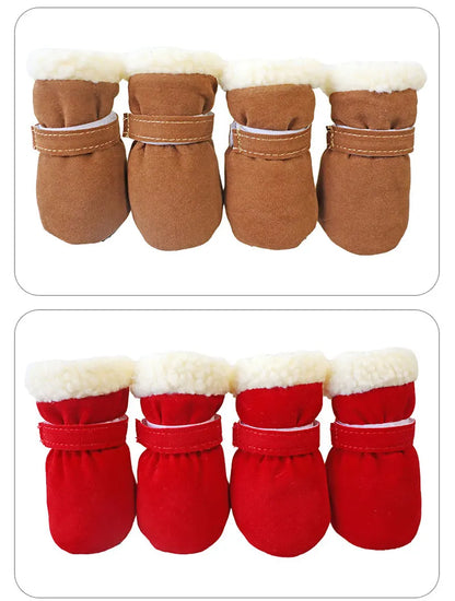 Winter Waterproof 4Pcs Warm Non-slip Snow Boots for Small Breeds Dogs Puppy Outdoor Walking Dog Socks Bootie Pet Paw Care
