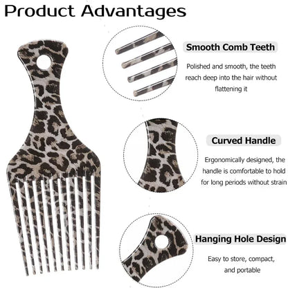 1/2/3pcs Leopard Print Comb Set Anti-Static Wide Teeth Afro Braid Fork Comb Rat Tail Curly Hair Styling Tools