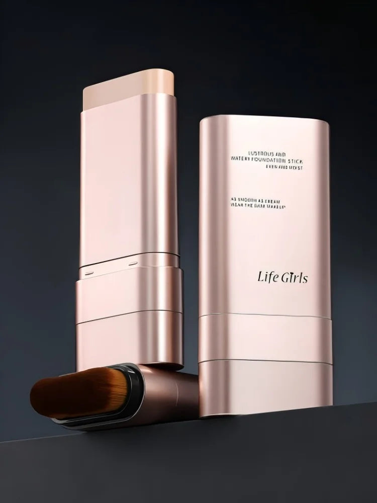 Life Girls Watery Double-Headed Foundation Stick with Brush, Natural Long-Lasting Flawless Makeup For Facial Concealer Cosmetics