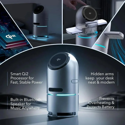 Bluetooth Speaker Magnetic Wireless Charger Station with Auto-Rotating for iPhone 17 16 15 14 13 12 Pro Max Apple Watch AirPods