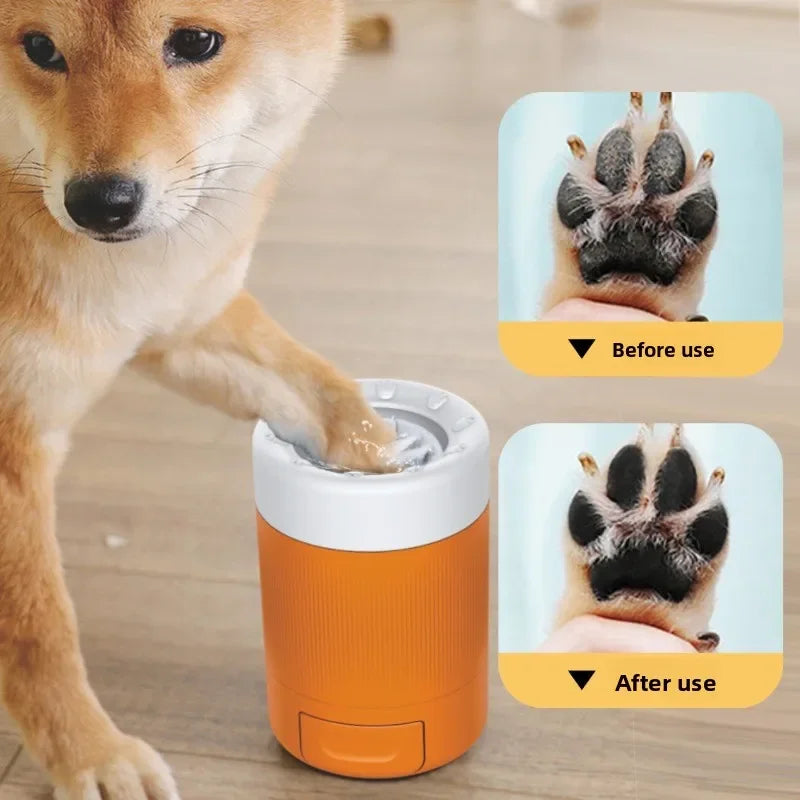 Semi Automatic Pet Paw Cleaner Cup with Soft Silicone Brush for Dogs Cats， Portable Foot Washer for Muddy Paws Quick Cleaning