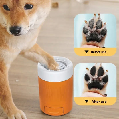Semi Automatic Pet Paw Cleaner Cup with Soft Silicone Brush for Dogs Cats， Portable Foot Washer for Muddy Paws Quick Cleaning