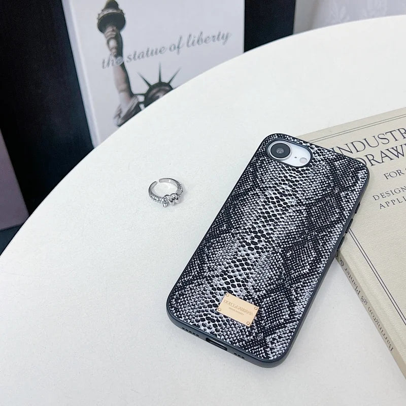 Luxury Leopard Snake leather Anti-Fall Case protectio for iPhone 16 15 13 12 11 14 17 Pro Max Plus 17 Air XS XR shockproof Cover