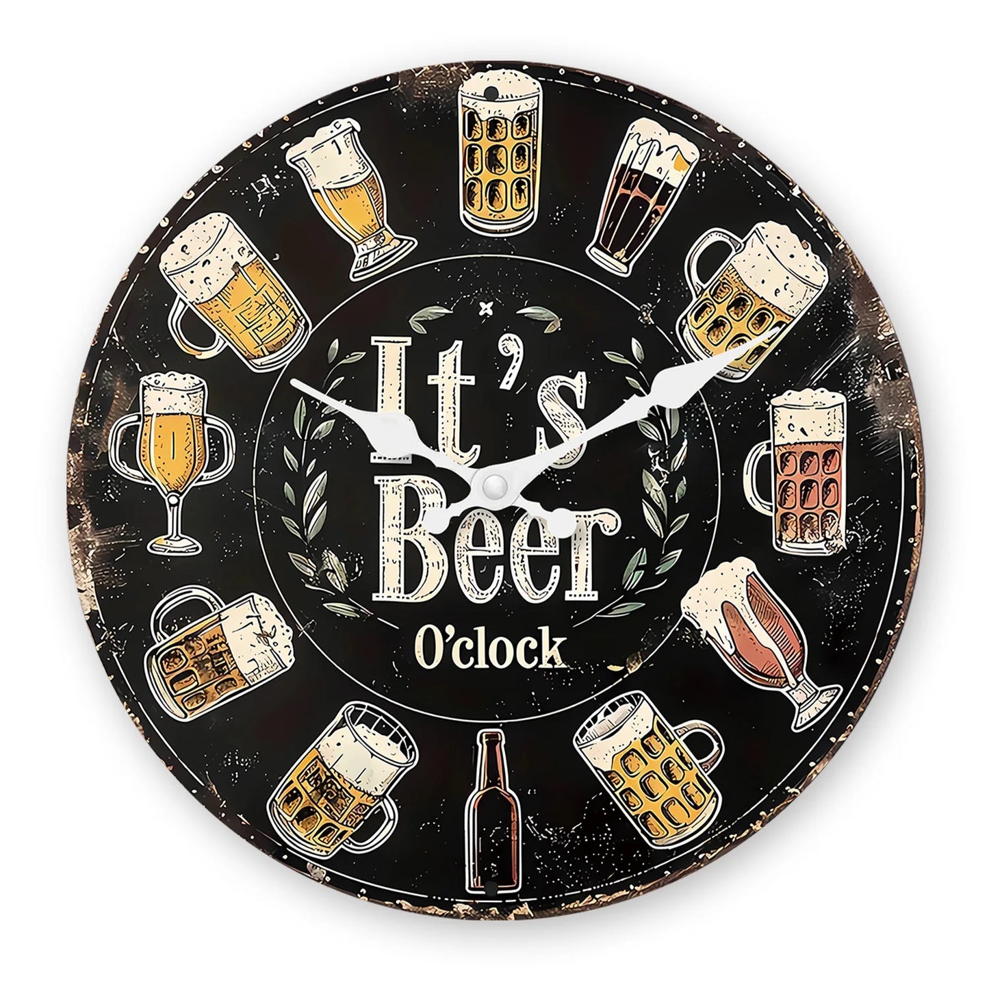 American Retro Beer Mug Pattern Wooden Wall Clock for Living Room, Bedroom, Kitchen, Home Decoration, Silent Quartz Clock, Holiday Gift, 10 Inches, 12 Inches (No Battery)