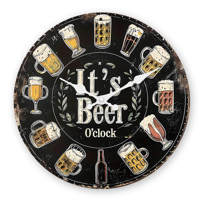 American Retro Beer Mug Pattern Wooden Wall Clock for Living Room, Bedroom, Kitchen, Home Decoration, Silent Quartz Clock, Holiday Gift, 10 Inches, 12 Inches (No Battery)