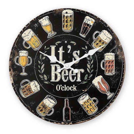 American Retro Beer Mug Pattern Wooden Wall Clock for Living Room, Bedroom, Kitchen, Home Decoration, Silent Quartz Clock, Holiday Gift, 10 Inches, 12 Inches (No Battery)
