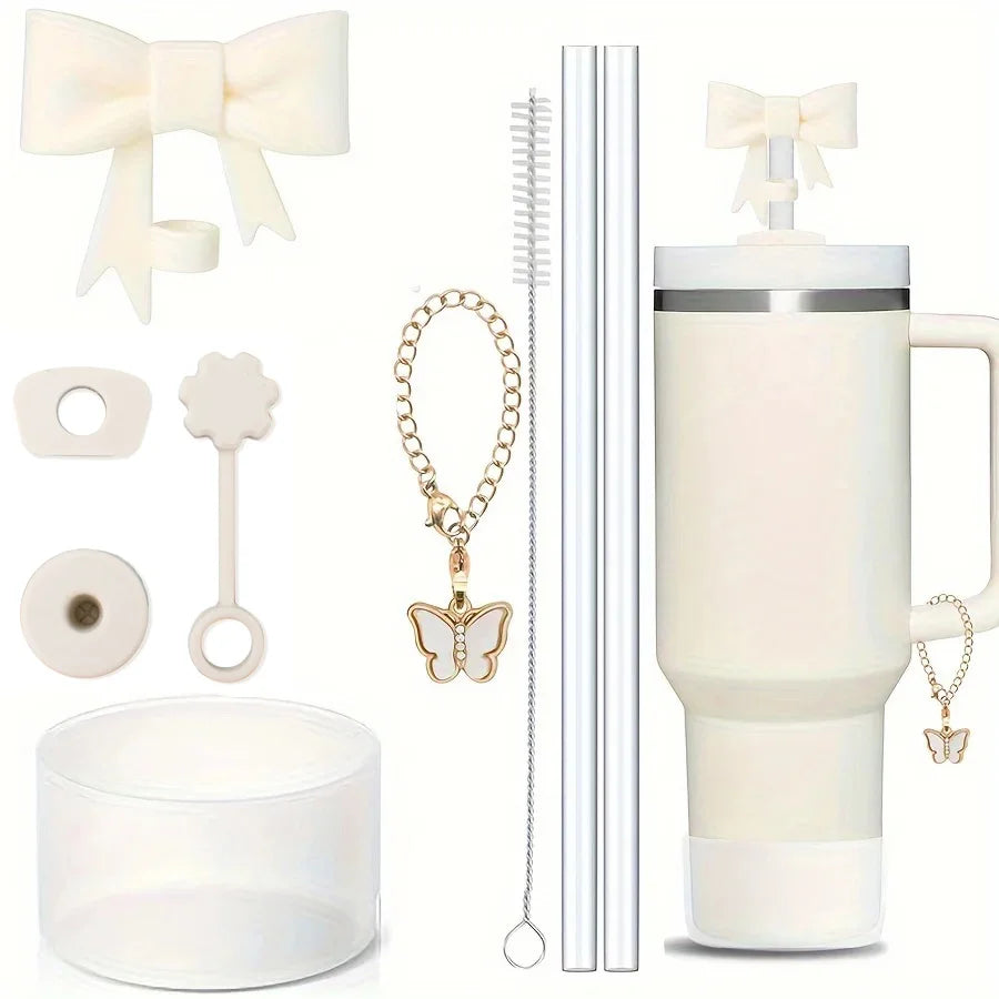 Cup Accessories 9pcs for Stanley Spill Proof Stopper 10mm Straw Cover Cap Silicone Boot Charm Chain for 40oz Tumbler Cup