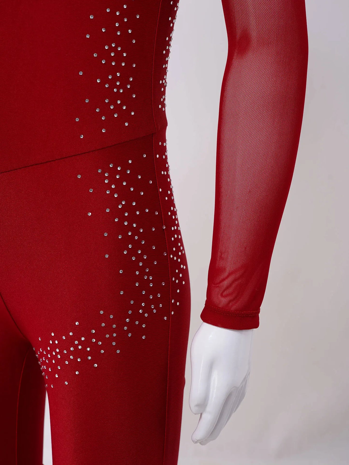 Kids Girls Ballet Dance Gymnastics Leotard Figure Skating Acrobatics Yoga Bodysuit Long Sleeve Shiny Rhinestone Mesh Jumpsuit
