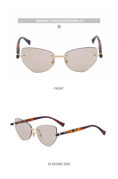 Sexy Cat Eye Punk Rimless Sunglasses Women Luxury Brand Retro Steampunk Polygon Sun Glasses For Ladies Fashion Shades UV400