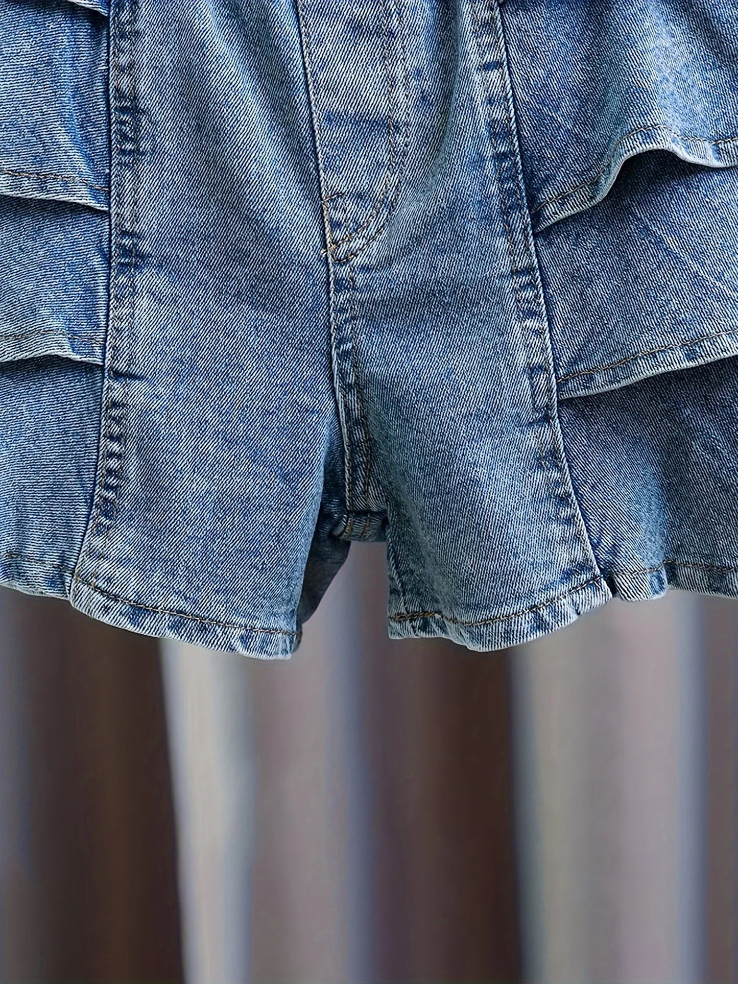 Girls Summer Pleated Frill Denim Shorts Fashionable Lightweight Beach Seaside Holiday Wear for Kids.Full elastic waistband
