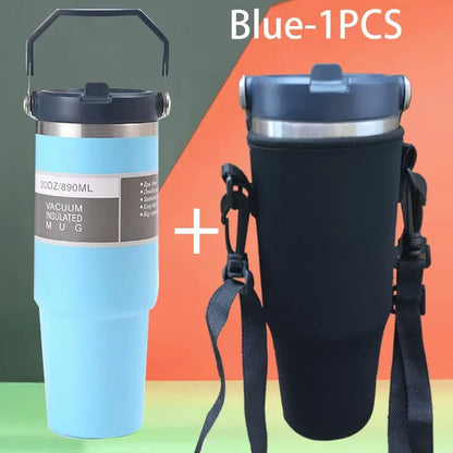 Thermal Water Bottle With Straw Outdoor Sport Coffee Cup Car Insulated Cup Tumbler Vacuum Flask Travel Thermal Mug 20oz/30oz