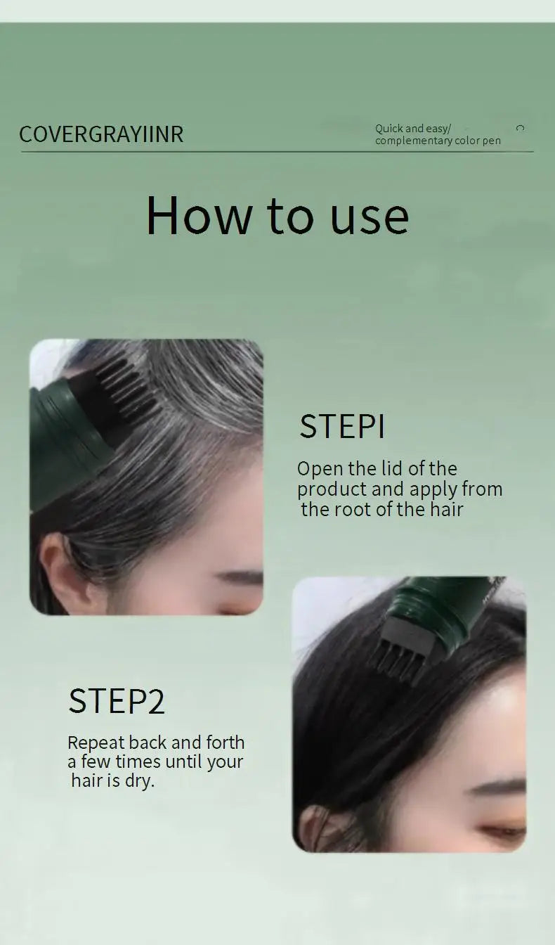 QXQY 2 in 1 Hair Color Pen Comb｜Instant Root Touch Up for Gray Hair｜Painless Natural Cover｜Gentle Formula for Men & Women