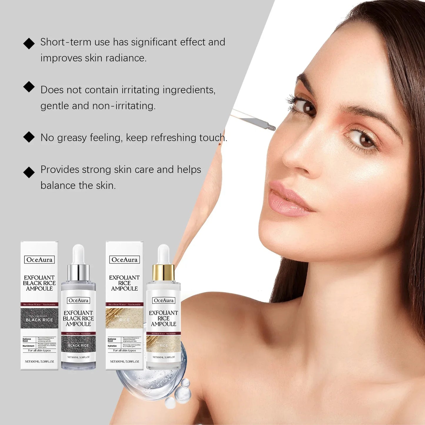OUHOE White Black Rice Exfoliating Serum Peel Shot Facial Moisturizing Soften Blackhead Removal Hydrating Shrink Pores Skin Care Korea
