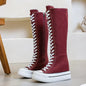 NEW Luxury Platform Boots Women Canvas Casual High Top Shoes Long Boot Lace-Up Zipper Comfortable Flat Sneakers Tenis Feminino