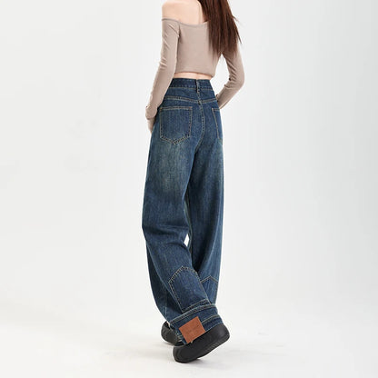 Ins Fashion American Retro Baggy High Waisted Jeans Woman High Street Denim Pants Reversible Trousers Streetwear Y2K Loose Jeans