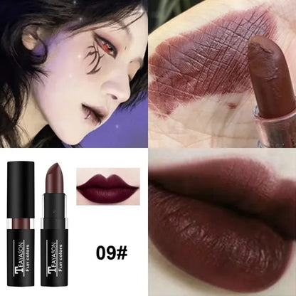 Nude Lipstick Matte Velvety Vampire Makeup Punk Black Lip Gloss Smooth Waterproof Lasting Durable Dark Paint Cosmetics -12 Colors