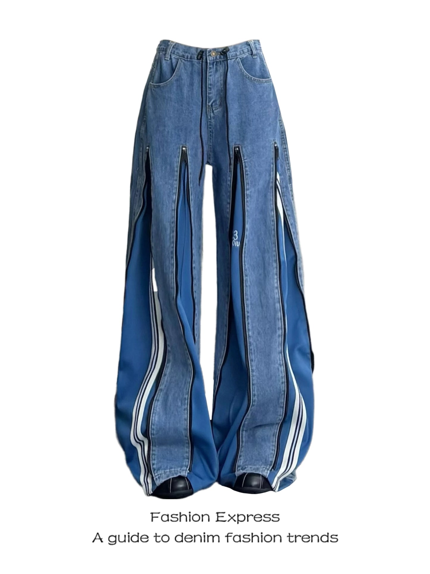 Trendy Color Block High Waist Wide Leg Jeans Women's New 2026 Zipper Pants Autumn Small Design Casual Comfortable Fit