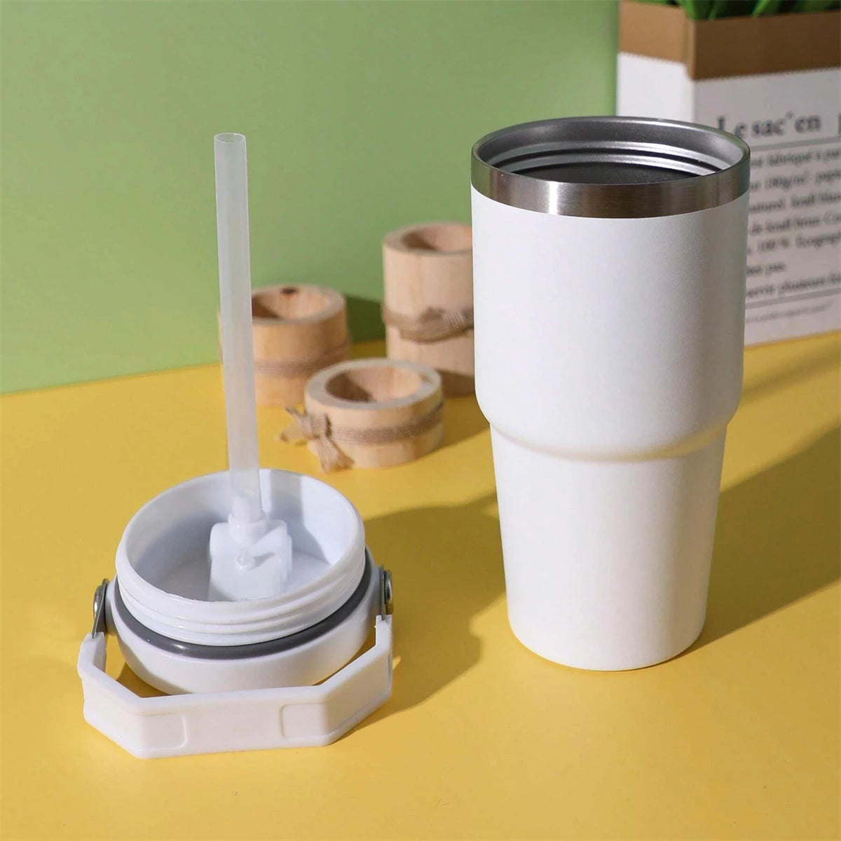 Vacuum Tumbler with Lid Stainless Steel Portable Water Bottle with Dazzling Handle Insulated Tumbler Tote Handle 20/30oZ