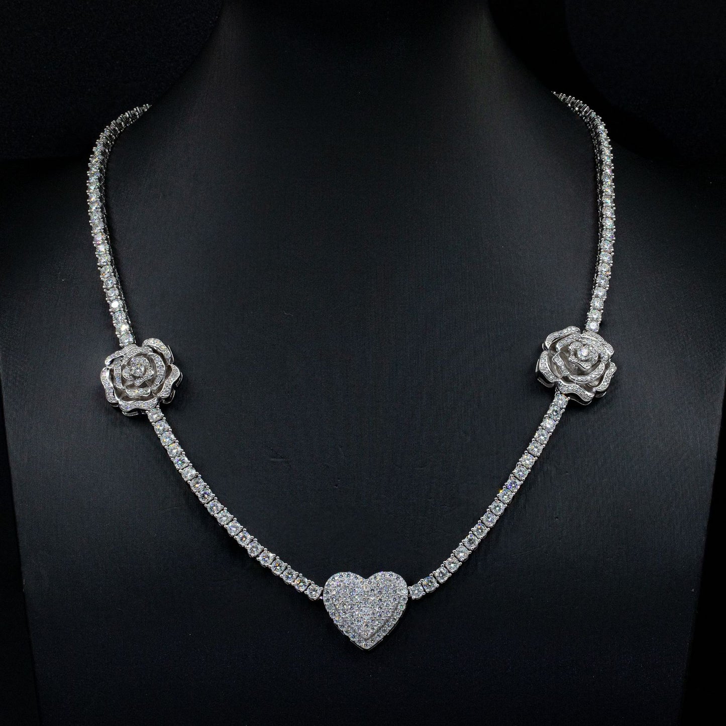 925 Silver Set Moissanite Hip-hop Personalized Rose Necklace