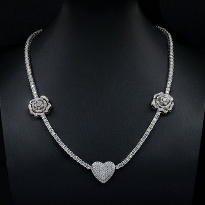 925 Silver Set Moissanite Hip-hop Personalized Rose Necklace