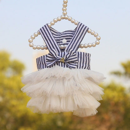 Pet Striped Clear Cake Mesh Teddy Strap Clothes And Dresses
