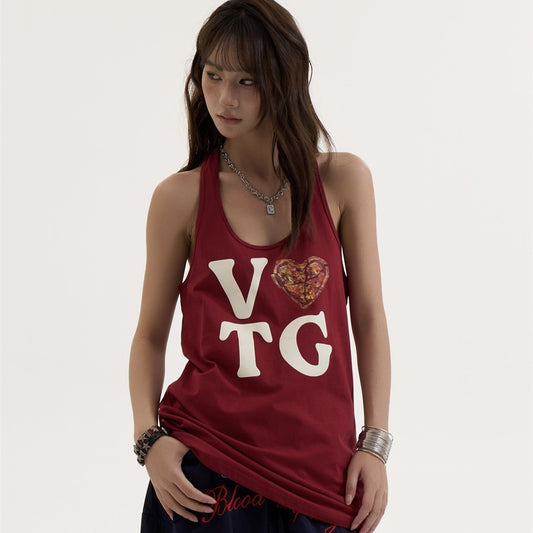 Women's Design Wine Red Printed Sleeveless Vest