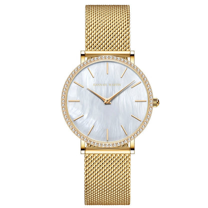 Full Stainless Steel Shell Chain Women's Diamond Shell Surface Quartz Watch