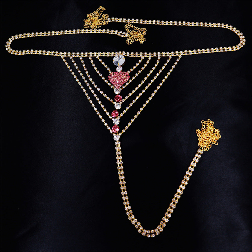 Heart Rhinestone Panty Body Jewelry Female