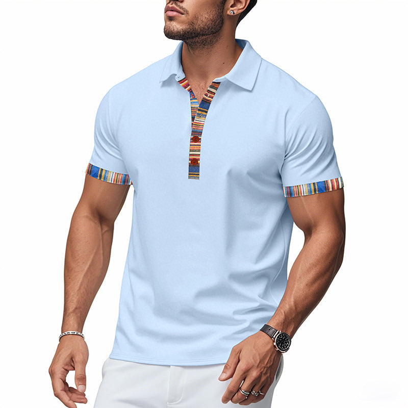 Men's Short-sleeved V-neck Printed Loose Casual Polo Shirt