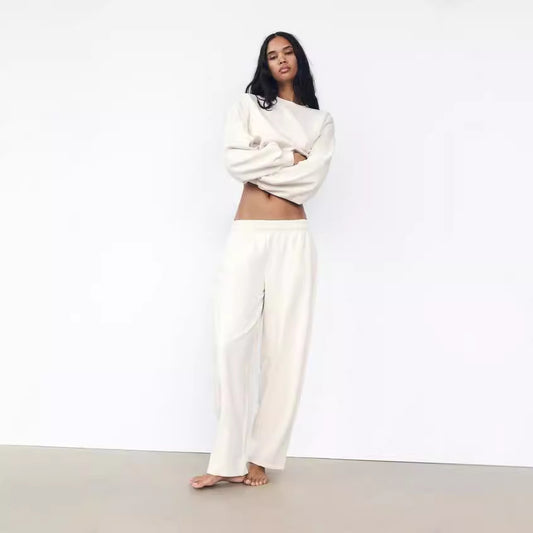 Flannel Sweater Elastic Waist Casual Straight Pants