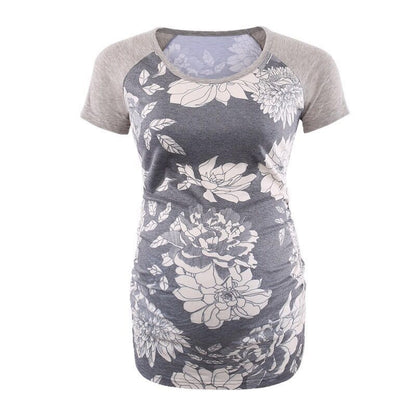 Round Neck Short Sleeve Printed Maternity T-shirt