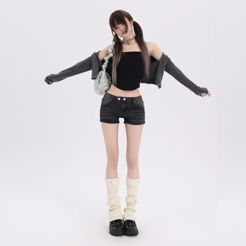 Elastic Low Waist Denim Shorts For Women