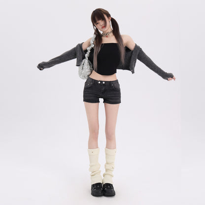 Elastic Low Waist Denim Shorts For Women
