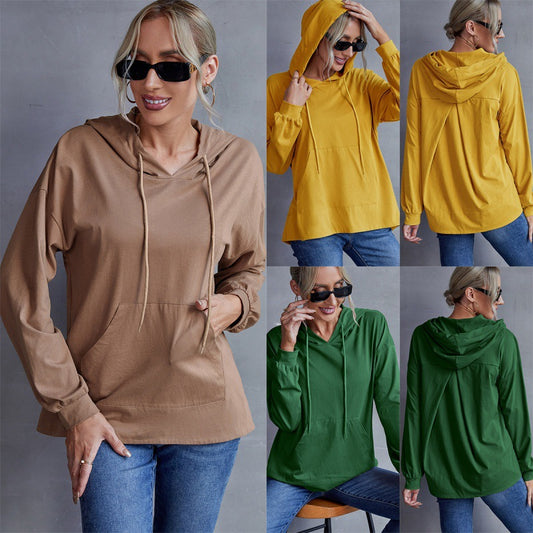Loose Casual Plus Size Hooded Tap Pocket Sweatshirt