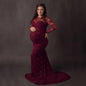 Women's Lace Maternity Round Neck Collar Trailing Long Dress