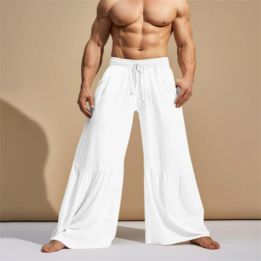 Mens Linen Springsummer Patchwork Elastic-waist Comfort Pants