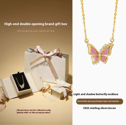 Women's Sterling Silver Enamel Butterfly Necklace